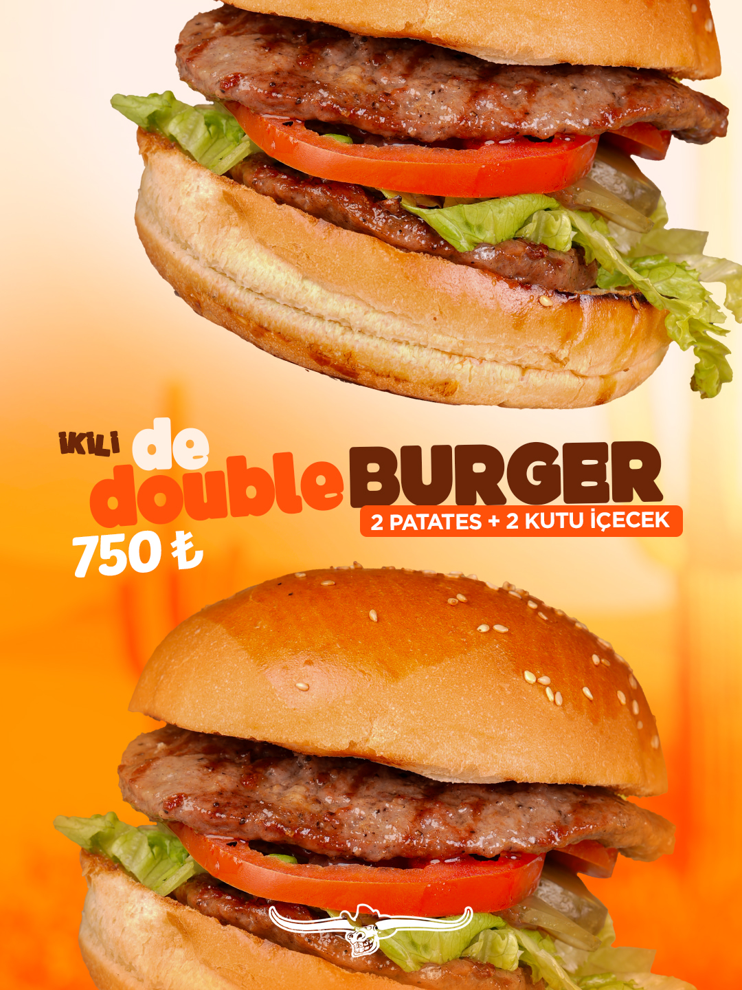 2’li Double De Burger Menü — cips ve içecekli menü