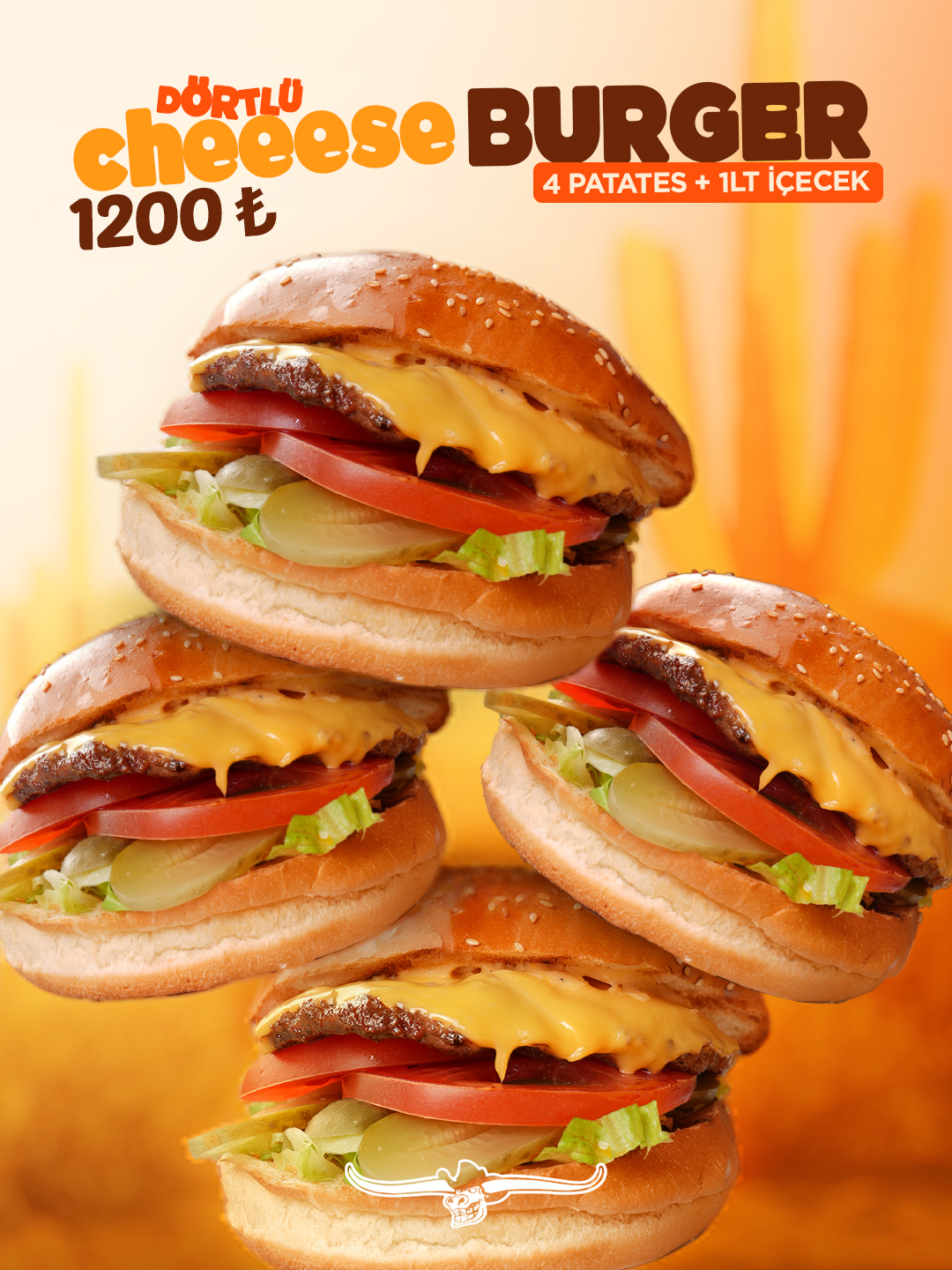 4’li Cheese Burger Menü — cips ve içecekli menü