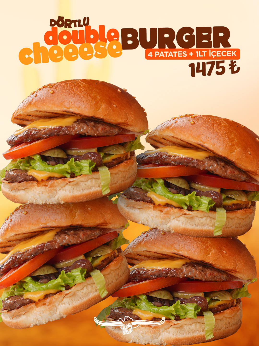 4’li Double Cheese Burger Menü — cips ve içecekli menü