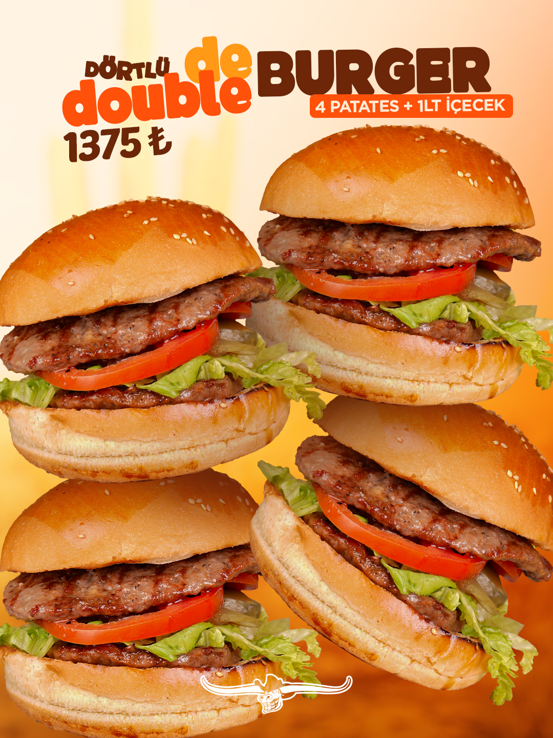 4’li Double De Burger Menü — cips ve içecekli menü